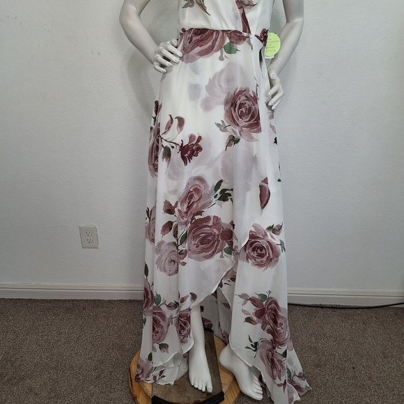 Windsor "NEW" Bohemian Floral Chiffon Cottagecore High Low Coquette Maxi Dress L - Picture 12 of 13